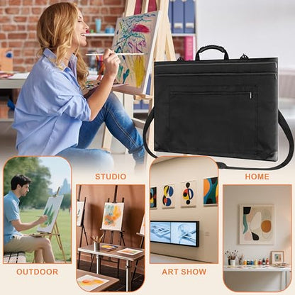 ZKOO 18x24 Art Portfolio Bag (20x24 Case Fits 18 x 24), Light Weight Artist Canvas Case with Detachable Shoulder Strap, Leather Corners for Artwork, Posters, Sketching, Drawing (Black) - size: 20 x 24 inches