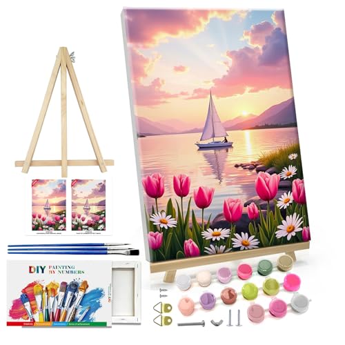 ATDMS Paint by Numbers Kit for Adults, Flowers Paint by Number with Frame - color: Tulips 268