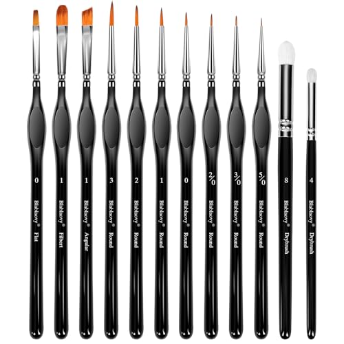 12pcs Miniature Paint Brushes Drybrush Set with Triangular Handles | Detail Paint Brushes for Acrylics, Watercolor, Figurines Model, Face Painting, Piant by Number Kit for Adults - color: Black