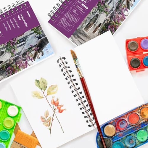 Funto Watercolor Pad 5.5x8.5, 3 Pack, 90 Sheets,140lb/300gsm, Double-Sided, Cold Press, Spiral Bound, Heavyweight Paper for Watercolor Painting - color: 5.5x8.5-Purple-3 Pack