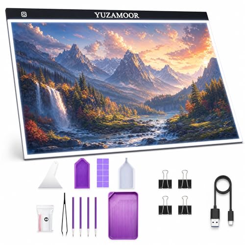 A2 Large Tracing LED Light Pad Kits for Diamond Art, Sketching, Painting - Adjustable Brightness, Sketching, Tracing - USB Powered DIY Diamond Art Light Box with Bead Storge Container, Pens, Clips - size: A2 Kit