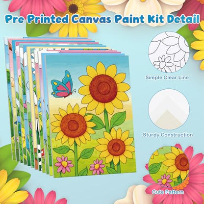 Louise Maelys Pre Drawn Canvas to Paint for Kids, 12 Pack Flowers & Animals - color: SPRING