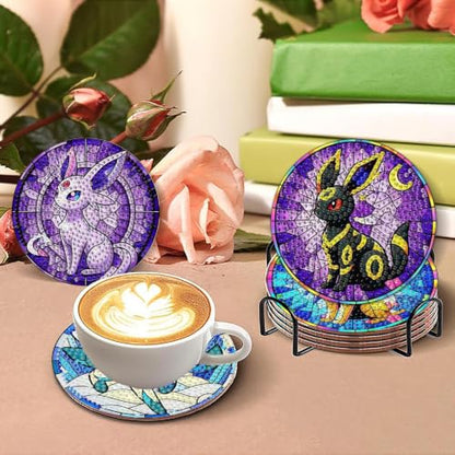 nekpiahu 8Pcs Diamond Painting Coasters with Holder,DIY Cartoon Life Coaster Diamond Art Kits for Adults, Beginners Round Full Drill Diamond Art Craft Supplies - color: Bdwy507