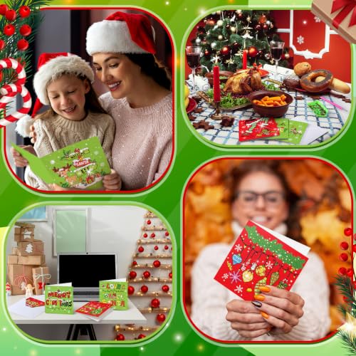 Saillong 12 Pack Christmas Diamond Painting Greeting Card Kits DIY Lime Green Christmas Diamond Art Cards with Envelopes Xmas 5D Rhinestones Painting for Adults DIY Craft Family Friend Xmas Gifts - color: Lime Green Christmas