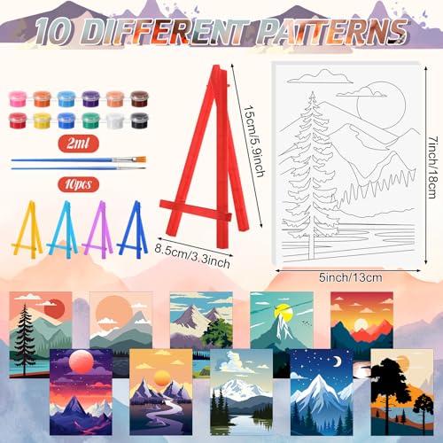 Blosssound 10 Set Pre Printed Canvas Pre Drawn Canvas Painting with Easel Kits 5" x 7" Outline Painting Panels for Beginners, DIY Craft Project, Party Favor, Home Decors(Sunset) - style: Sunset