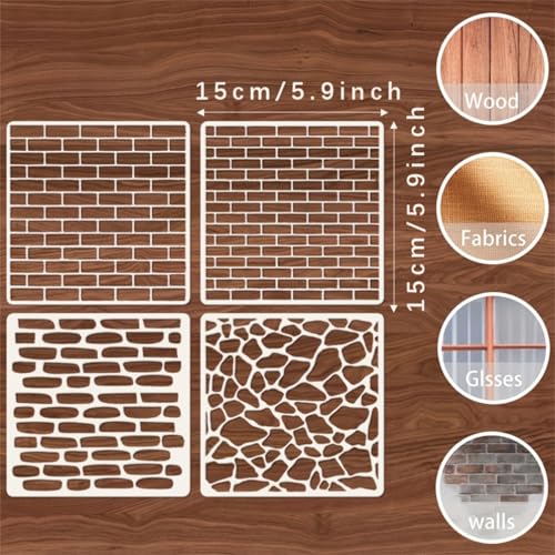 Brick and Stone Wall Stencil Templates, 12 Pack, 5.9x5.9 Inch, Reusable for DIY Crafts, Journaling, Scrapbooking, Card Making - color: 12 Wall