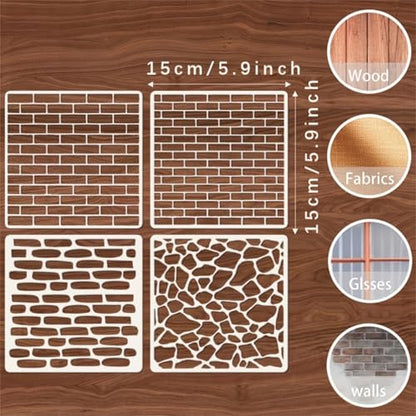 Brick and Stone Wall Stencil Templates, 12 Pack, 5.9x5.9 Inch, Reusable for DIY Crafts, Journaling, Scrapbooking, Card Making - color: 12 Wall