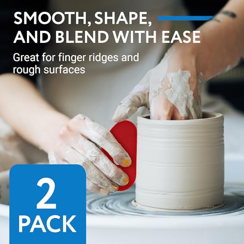 Impresa Pottery Tools & Ribs - 2-Pack Red Silicone Clay Ribs & Rubber Kidney - Soft Ceramic Smoother - Smooths & Shapes Clay & Removes Finger Marks for Wheel Throwing & Handbuilding