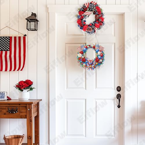 Eiflow Acrylic Diamond Art Hanging Kit for Adults 4th of July, DIY Diamonds Painting Door Hanging Board Kit, Special Crystal Diamond Art Painting Pendant Ornament (Patriotic Wreath) - color: Patriotic Wreath