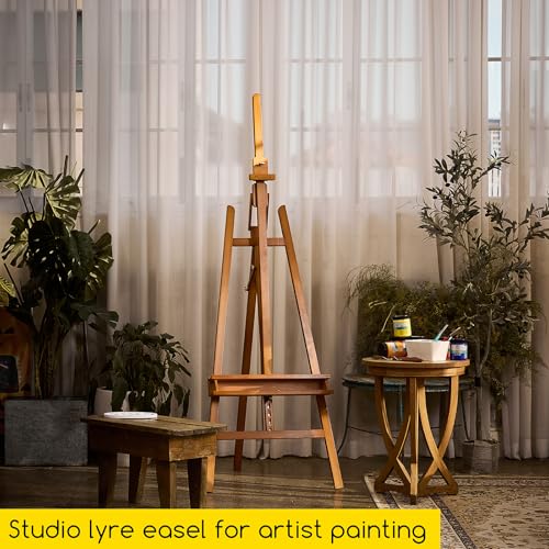MEEDEN Art Easel Stand: Solid Beech Wood Painting Easel Stand with Storage Tray- Adjustable A Frame Artist Easel for Painting, Hold Canvas up to 48”- Perfect for Sketching, Oil Painting, Acrylics - color: Light Walnut