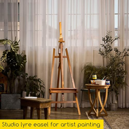 MEEDEN Art Easel Stand: Solid Beech Wood Painting Easel Stand with Storage Tray- Adjustable A Frame Artist Easel for Painting, Hold Canvas up to 48”- Perfect for Sketching, Oil Painting, Acrylics - color: Light Walnut