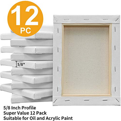 FIXSMITH Stretched Canvas- 6x8 Inch, Bulk Pack of 12, White Blank Canvases for Painting, Primed,100% Cotton,5/8 Inch Profile of Super Value Pack for Acrylics,Oils & Other Painting Media. - size: 6"x8"