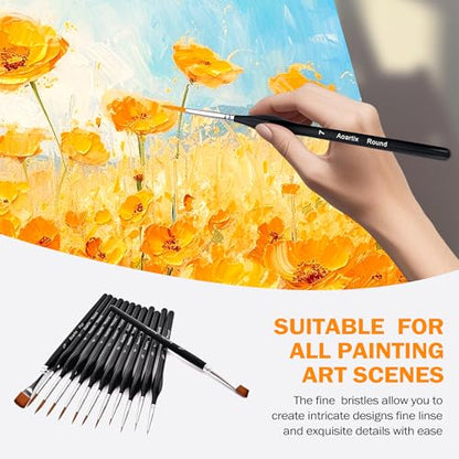 Miniature Brushes, Aoartix 15 Pcs Dry Detail Paint Brush, Triangular Handle | Small Brushes for Acrylic, Watercolor, Face, Figurine, Oil, Models & Craft Painting Supplies, Paint by Numbers Kit for Adults - color: Black