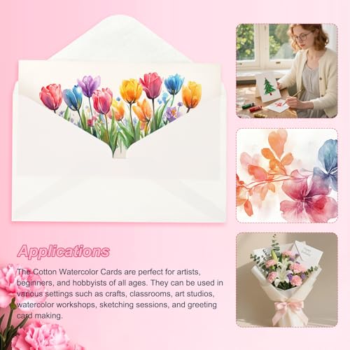 Awclub 50 Sets Blank Watercolor Cards with Envelopes, 140lb/300GSM Cotton Watercolor Paper Cards for Art Painting Creative Greeting Cards, 5x7 Inch