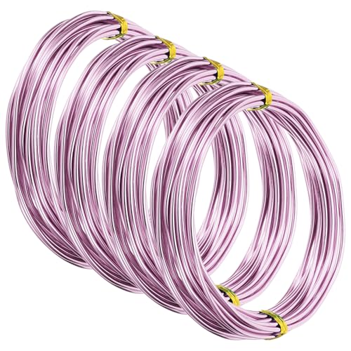 PATIKIL 16.4ft Aluminum Wire, 4pcs Jewelry Wire Bonsai Wire Metal Craft Wire 2mm 12 Gauge Wire for Crafts Bonsai Jewelry Making Beading Plants, Pink - color: Pink, size: 2mm x 16.4ft