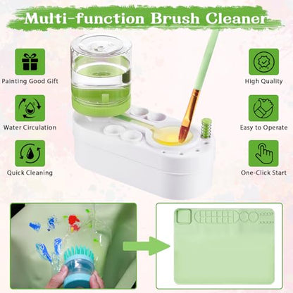 Painting Station Paint Brush Cleaner 20"X16" Silicone Paintings Mat with Cup and Paint Holder 10 Paintings Brushes Children's Painting Set Art Supplies for Kids Back to School Gifts DIY Crafts (Green) - color: Green