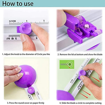 Circle Cutter, Circle Cutters for Paper Crafts, Cut Circle 4'' to 12.5'' | Paper Circle Cutters with 3 Blades, Rotary Circle Paper Cutter, Circular Cutters, Adjustable Craft Cutting Tool for Scrapbook - color: Purple