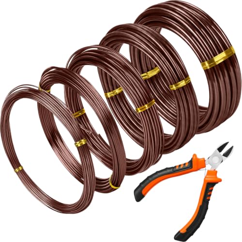 Mudder 5 Roll Bonsai Training Wire Aluminum 1/1.5/2/4/6mm Brown | Anodized Coating Resists Rust, 85 Ft for Branches, Includes Cutter, Flexible Cable Holds Shape, For Bonsai Tree Training - color: Brown, size: 1/1.5/2/4/6mm