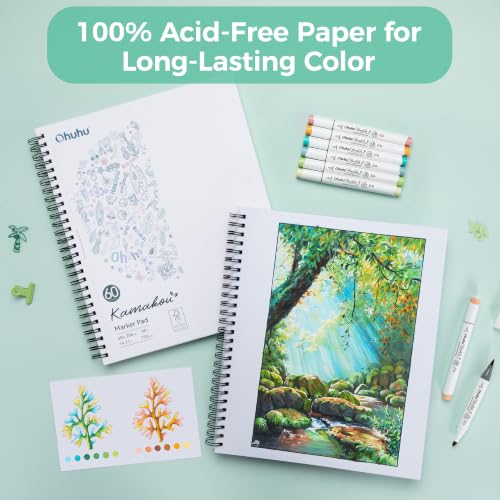 Ohuhu 11"x14" Double-Sided Bleedproof Marker Pad Art Sketchbook 60 Sheets | Large Sketch Book - 90 LB/150 GSM Smooth Drawing Paper - 60 Sheets/120 Pages - Spiral-Bound Sketch Pad for Alcohol Markers - size: 11" x 14"