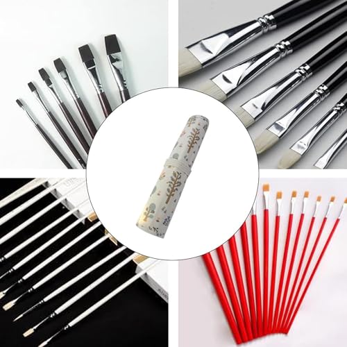 Paint Brush Holder Storage 20 Slots Art Brush Roll Canvas Pouch Artist Paint Holder Roll Up Brush Bag Case Storage Canvas Pouch for Watercolor Gouache(Small tree model)