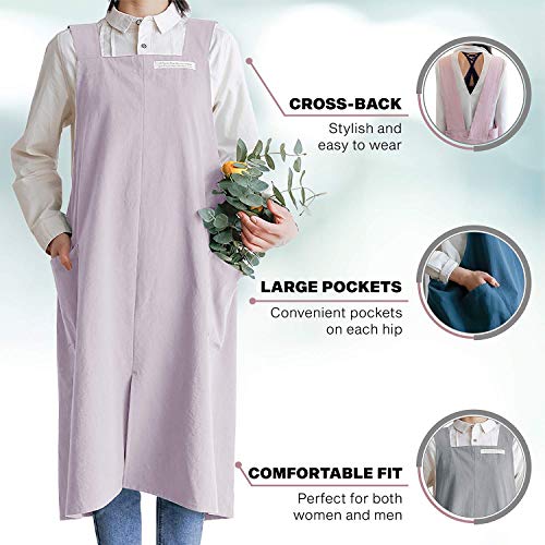 Cotton Aprons for Women and Men | Cross-Back Apron with Pockets - color: Chartreuse