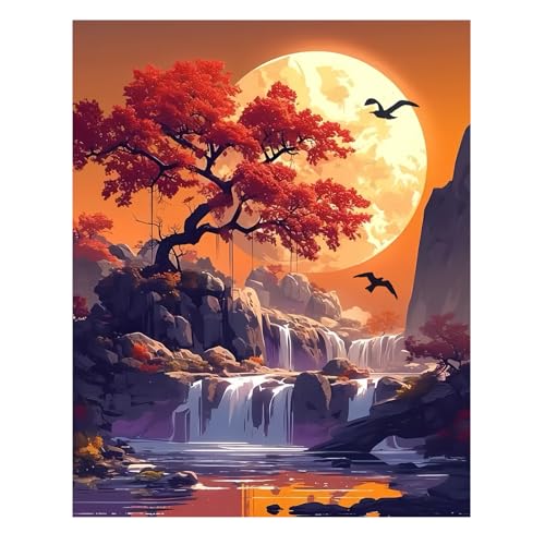 Reivworl Landscape Paint by Numbers Kit for Adults Beginners, Fall Paint by Numbers, Adult Paint by Number Kits for Gifts and Home Wall Decor 16x20 Inch - color: 15-Dusk, size: Without Frame
