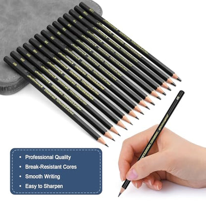 Heshengping Sketching and Drawing Pencils Set 26pcs, Art Supplies Drawing pencil Kit,Graphite Charcoal Professional Pencils Set, Adults Beginners Artist - style: 26 Pack Sketching Pencils Grey