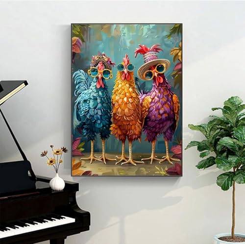 Hestarcul Paint by Numbers Kits for Adults,Chicken Easy Adult Painting by Number on Canvas for Beginner,Animal DIY Watercolor Painting for Gift Home Decor Relax. - color: chicken-Framed