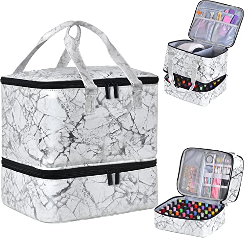 FCQQYWZ Nail Polish Organizer Case - Holds 42+ Bottles (15ml/0.5 fl.oz) and 1 Nail Lamp, Upgraded Double-layer Nail Polish Carrying Case Nail Storage Bag with Handles (White) - color: White-42Bottles