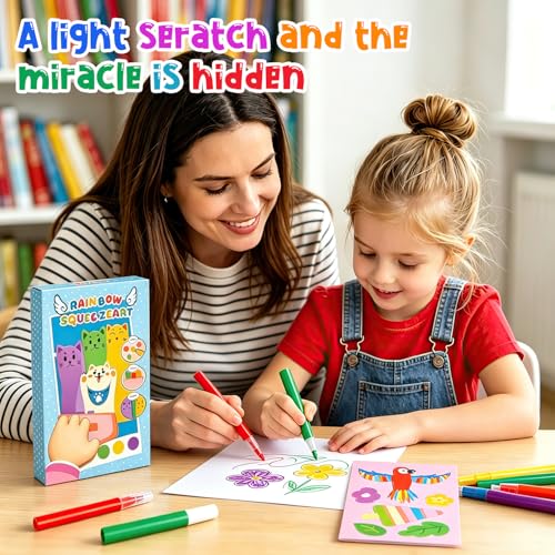 Rainbow Squeeze Art Kit, Creative Squeegee Painting Kit DIY Postcards Scratch Art Party Favors Novelty Birthday Gifts,2026 Upgrade Magic Rainbow Scratch Paper Art Set (B)