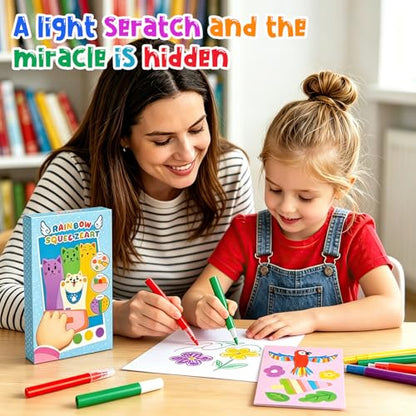 Rainbow Squeeze Art Kit, Creative Squeegee Painting Kit DIY Postcards Scratch Art Party Favors Novelty Birthday Gifts,2026 Upgrade Magic Rainbow Scratch Paper Art Set (B)