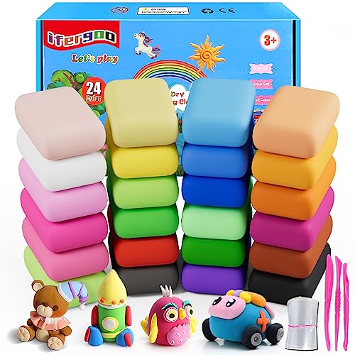 ifergoo Air Dry Clay, 24 Colors Magic Foam DIY Molding Clay for Slime | Slime add ins & Supplies, Soft & Non-Sticky, Easy to use, School Projects, Great Toys Gift for Ages 3-12 Boys & Girls Kids - color: 24 Colors