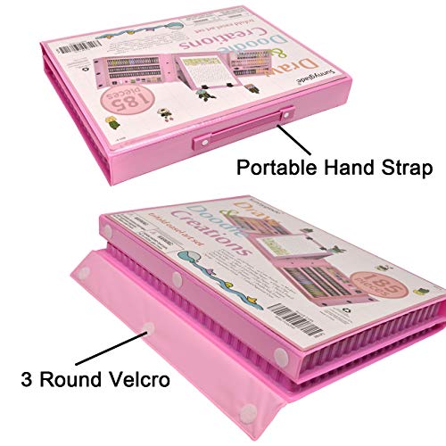 Sunnyglade 185 Pieces Double Sided Trifold Easel Art Set Art Supplies Pink - color: Pink