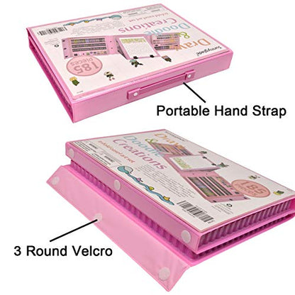 Sunnyglade 185 Pieces Double Sided Trifold Easel Art Set Art Supplies Pink - color: Pink