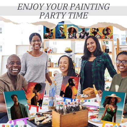 Blosssound 10 Set Pre Printed Canvas Pre Drawn Canvas Painting with Easel Kits 5" x 7" Outline Painting Panels for Beginners, DIY Craft Project, Party Favor, Home Decors(Black Couple) - style: Modern, Contemporary