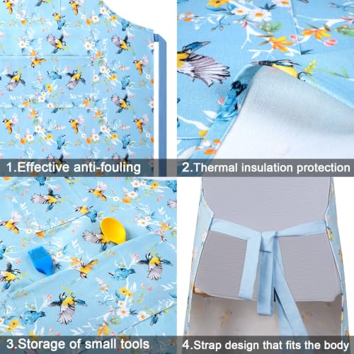 2 Pack Bid Aprons, Adjustable Kitchen Apron with 3 Pockets, Chef Works Apron. - color: Blue/Bird