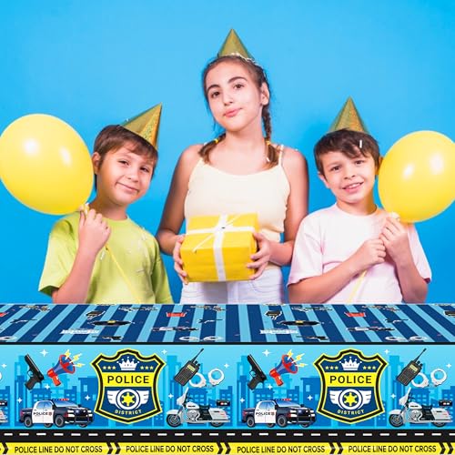 1Pc Police District Party Plastic Tablecloth 54 x 87 Inch Long Table Cover, Police Car Badge Party Tablecover for Police Game Theme Kids Baby Shower Birthday Dinner Picnic Kitchen Event - color: Police District