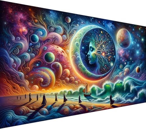 mrpwnle Large Diamond Art Kits for Adults, Big Moon Diamond Painting Kits | Big Landscape Diamond Art Painting Kits for Adults Beginners, DIY Round Full Drill Gem Art Kit for Home Decor 27.6x15.8in - color: Moon Scenery, size: 15.7x27.5in(40x70cm)