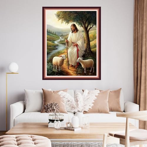 Fanxvivy Stamped Cross Stitch Kits for Beginners Full Range of Cross Stitching Preprinted Embroidery Kits for Adults, 11CT Embroidery Pattern Needlepoint Kits- Jesus Shepherd 16x20 inch - color: Artdesign15