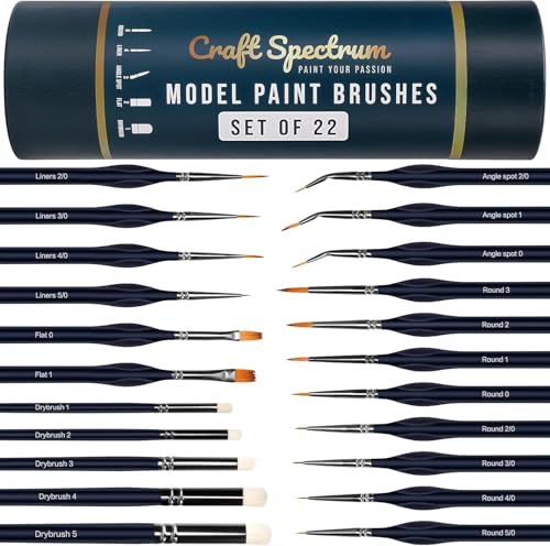 22pc Miniature Paint Brushes & Brush Case, Model Paint Brushes & Drybrush