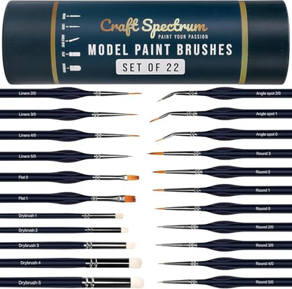 22pc Miniature Paint Brushes & Brush Case, Model Paint Brushes & Drybrush