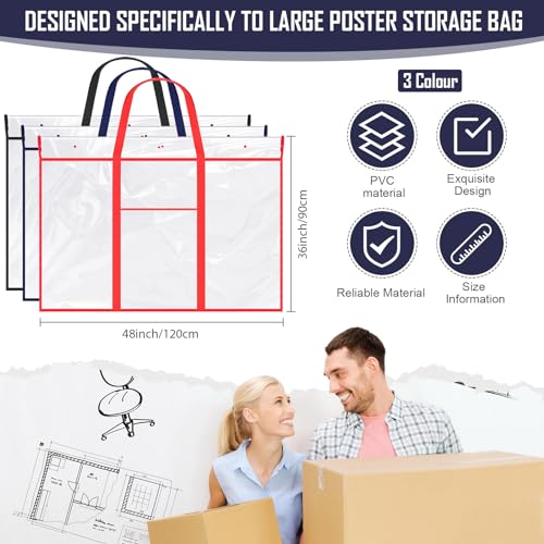 Huhumy 3 Pack Large Poster Storage Bag, Bulletin Board Holder Art Portfolio Case PVC Art Portfolio Container with Pocket for Teachers Classroom Organization(48 x 36) - color: Stylish Color, size: 48 x 36"