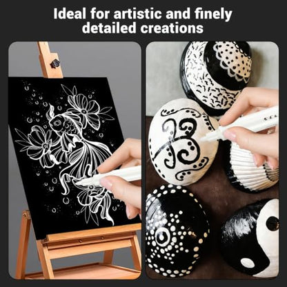 SFAIH Acrylic White Paint Pens - 8 Pack 2-3MM Medium Tip & 0.7MM Extra Fine Paint Marker for Rock Painting, Wood, Metal, Fabric, Plastic, Canvas, Glass, Ceramic, Diy Crafts, White Out Pen | High Coverage, Waterproof Permanent Marker,Rock Painting, Wood, F