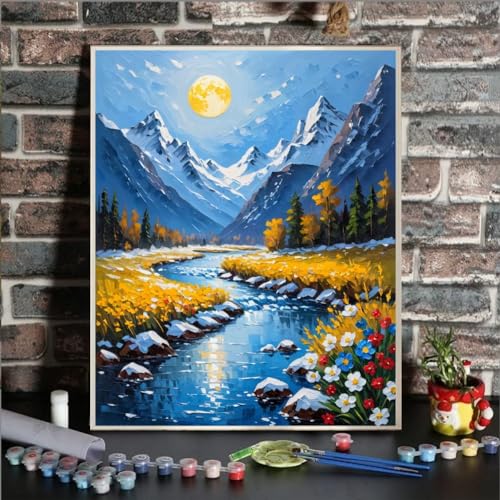 ldazao Mountain Paint by Numbers Kit for Adults Beginner Scenery Adult Paint by Number Kits Canvas Adults' Paint-by-Number DIY Oil Painting Kits for Gift Home Wall Decor 16x20 Inch - color: SZ0017