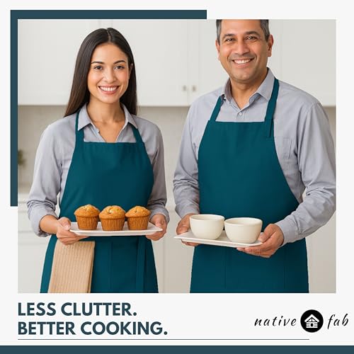 Native Fab Kitchen Apron 2 Pack - 100% Cotton Adjustable, Durable Apron with Pockets, Perfect for Cooking, Baking, Grilling - color: Teal Green