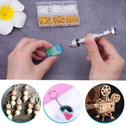 Pin Vise for Resin Casting Molds, Shynek Hand Drill for Jewelry Making Resin Tools Includes 1Pcs Push Hand Drill 10Pcs Drill Bits 480Pcs Eye Screws for DIY Keychain (Gold+silver) - color: Silver and Gold