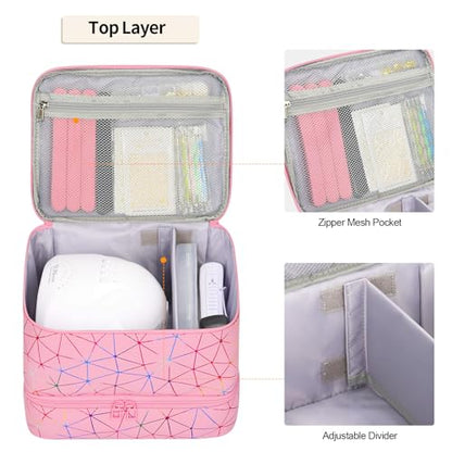 Nail Polish Organizer Bag Holds 30+ Bottles (15ml/0.5 fl.oz) &UV Nail Lamp - color: 04-Pink, size: 30 Bottles