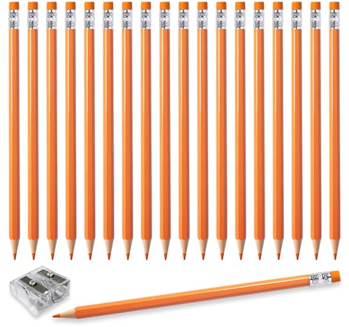 Adhere 25pcs Checking Pencils Erasable colored Pencils Pre-Sharpened #2 HB,for Checking Tests Grading,Map Coloring, editing Office Favors,including a Free sharpener. (Orange) - color: Orange