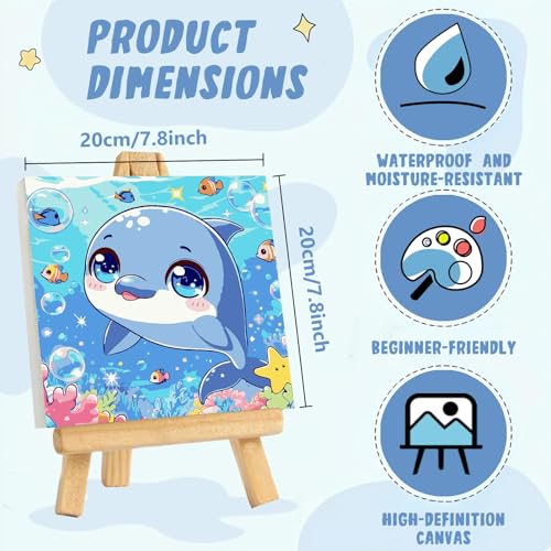 XTCIXAL Paint by Numbers Kit for Kids with Frame, Dolphin, 8X8 inch - color: 10-Dolphin