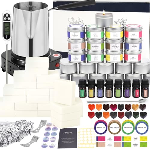 SAEUYVBCandle Making Kit,Candle Making Kit with Wax Melter, Complete Candle Making Kit for Adults Beginners, Candle Making Supplies, DIY Arts & Crafts Kits Perfect as Home Decorations - size: 24 pcs candle tins kit with melter